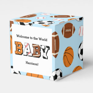 Sports Baby Shower Co-ed Theme Boy Blue Favor Box