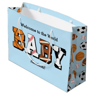 Sports Baby Shower Co-ed Theme Boy Blue Large Gift Bag