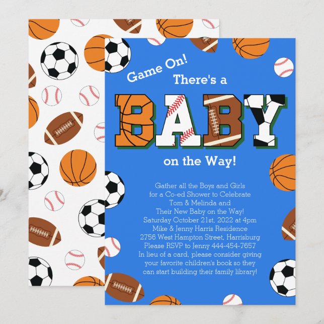 Sports Baby Shower Co-ed Theme Invitation (Front/Back)