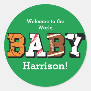 Sports Baby Shower Green Gender Neutral Classic Round Sticker