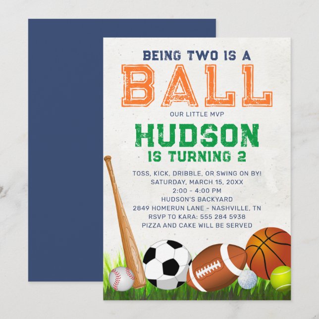 Sports Ball Birthday Party Invitation (Front/Back)