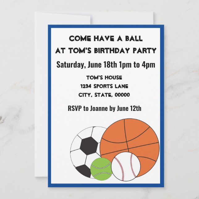 Sports Ball Games Personalize Birthday Invitation (Front)