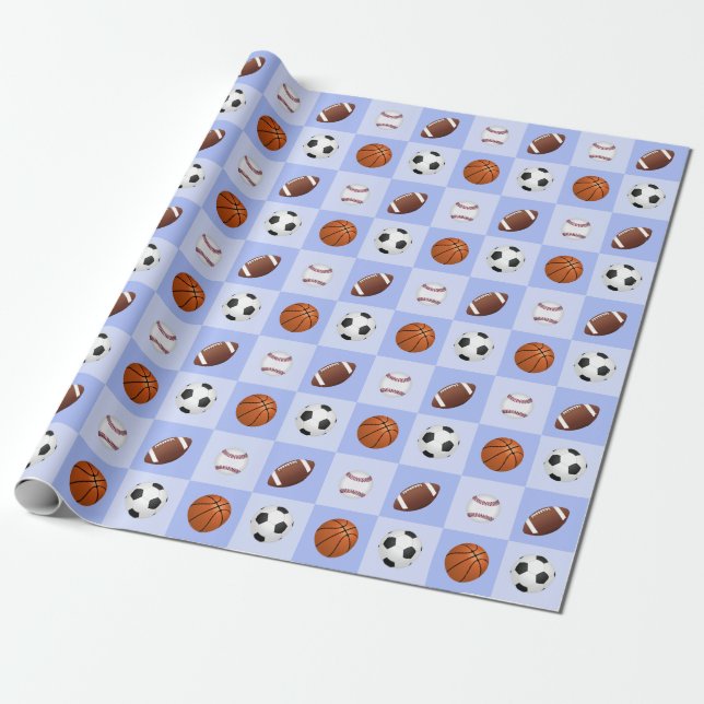 Sports Ball Theme Birthday Wrapping Paper (Unrolled)