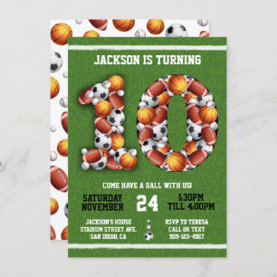 Sports Balles à thème 10e anniversaire Invitation 