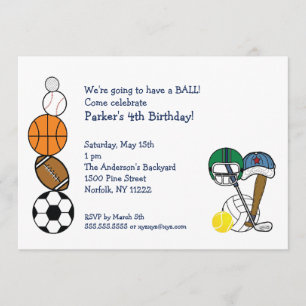 Sports Balls Anniversaire Invitation pour les enfa