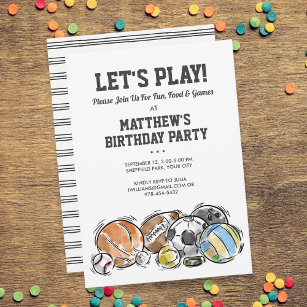 Sports Balls Athletic Birthday Party Invitation