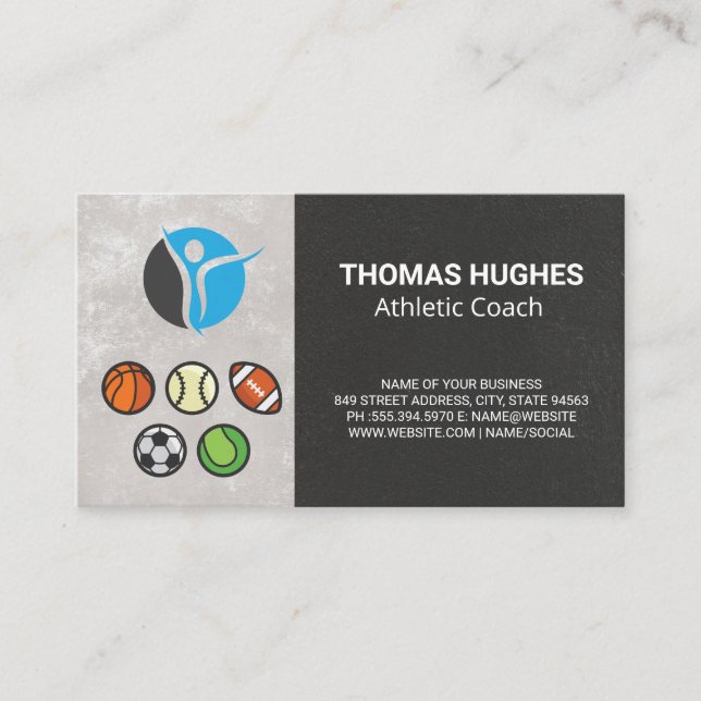 Sports Balls | Athletic Logo Business Card (Front)