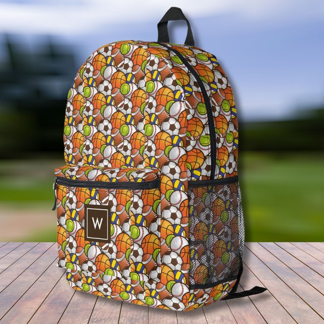 Sports Balls Pattern, Personalized Monogram Printed Backpack (Creator Uploaded)