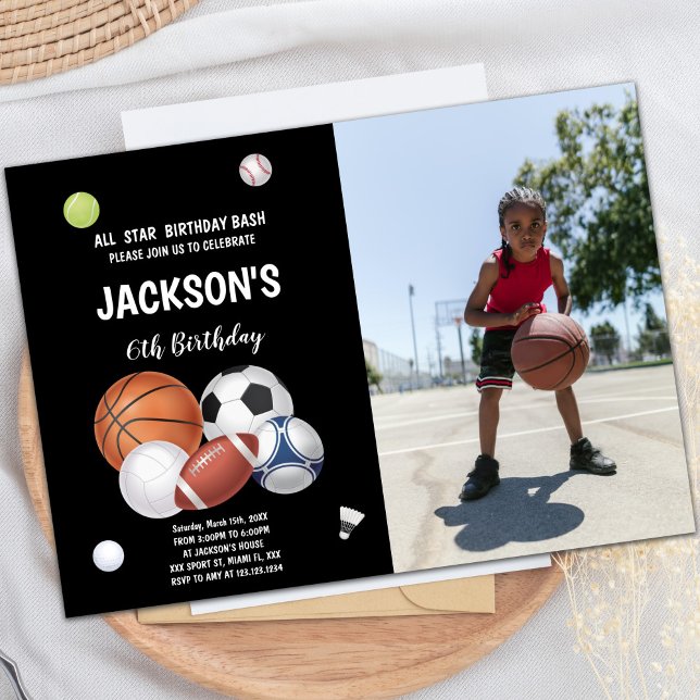Sports Balls Sports Birthday Invitations w photo (Sports Balls Sports Birthday Invitations w photo)