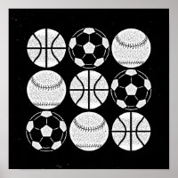 Sports balls trendy black and white