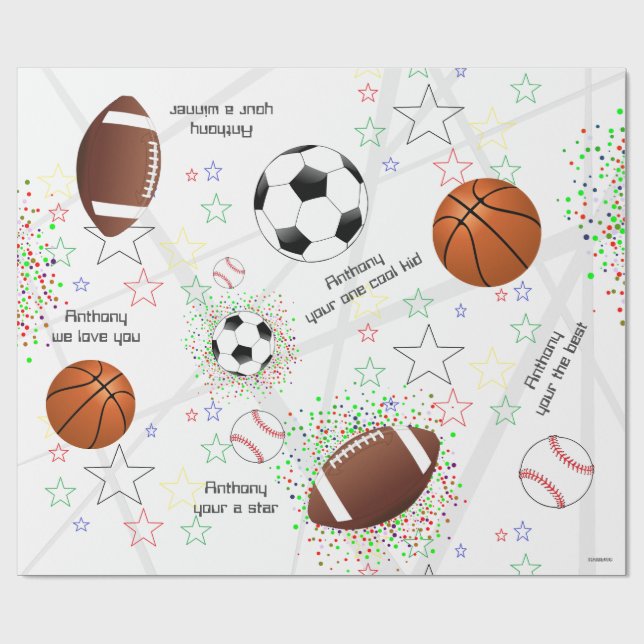 Sports Balls with Stars - Gift Wrap HAMbWG (Flat)