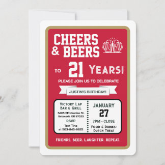 Sports Bar Birthday Cheers and Beers to 21 Years Invitation