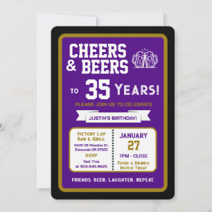 Sports Bar Birthday Cheers and Beers to 35 Years Invitation