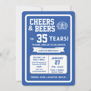 Sports Bar Birthday Cheers and Beers to 35 Years  Invitation