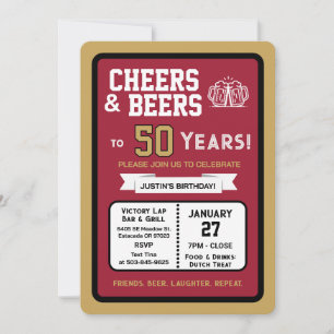 Sports Bar Birthday Cheers and Beers to 50 Years  Invitation