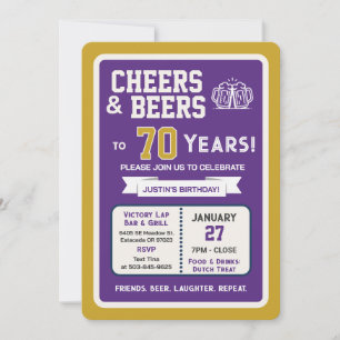 Sports Bar Birthday Cheers and Beers to 70 Years Invitation