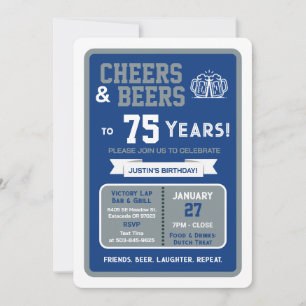 Sports Bar Birthday Cheers and Beers to 75 Years Invitation