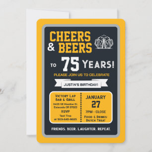 Sports Bar Birthday Cheers and Beers to 75 Years Invitation