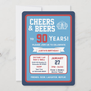 Sports Bar Birthday Cheers and Beers to 90 Years Invitation
