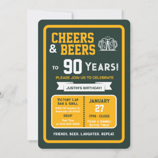 Sports Bar Birthday Cheers and Beers to 90 Years Invitation