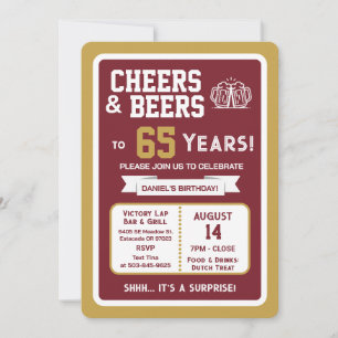 Sports Bar Surprise Party Cheers to 65 Years Invitation
