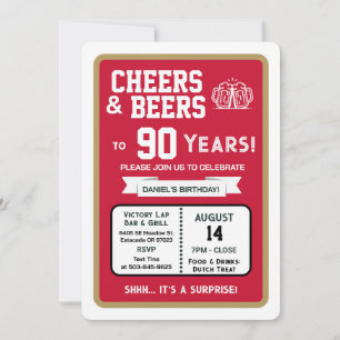 Sports Bar Surprise Party Cheers to 90 Years Invitation