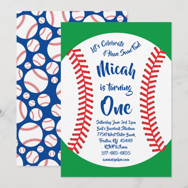 Sports Baseball1st Birthday Cute Invitations (Devant / Derrière)