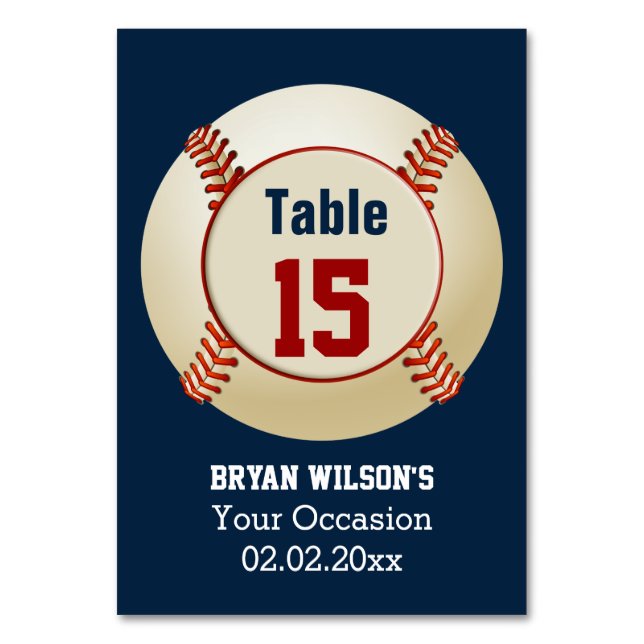 Sports Baseball theme Personalized table numbers (Front)