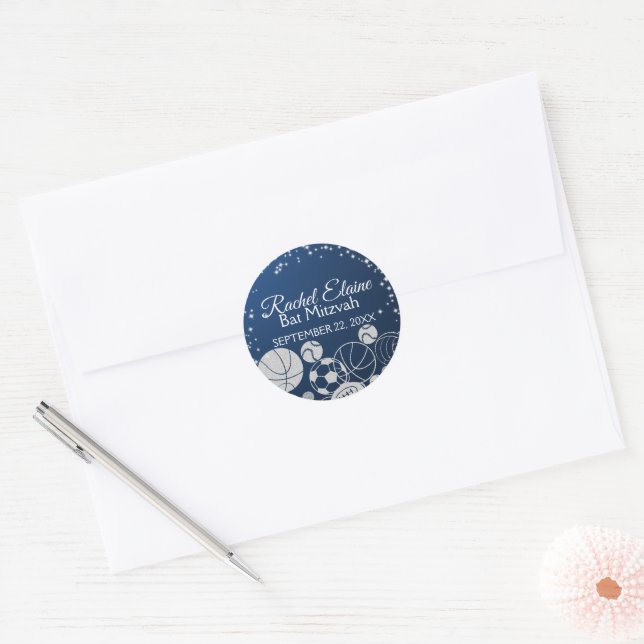 Sports Bat Mitzvah Classic Round Sticker (Envelope)