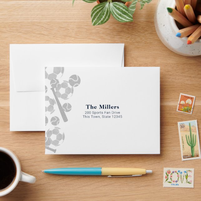 Sports Bat Mitzvah with Sports Balls Envelope (Desk)