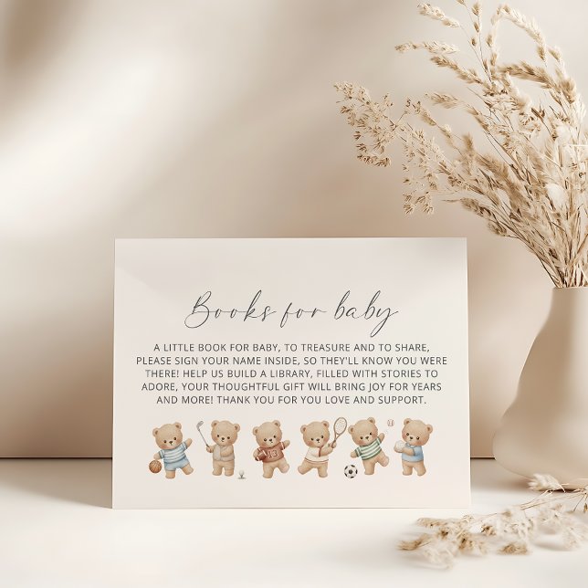 Sports bear baby shower bearly wait book request enclosure card (sport teddy bear books for baby request card)