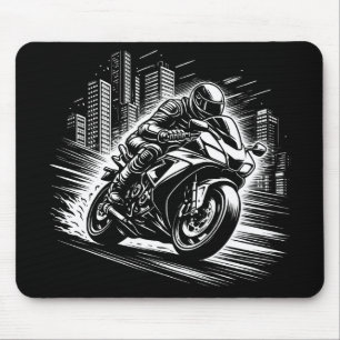Sports Bike Night Ride Through City Streets Mouse Pad