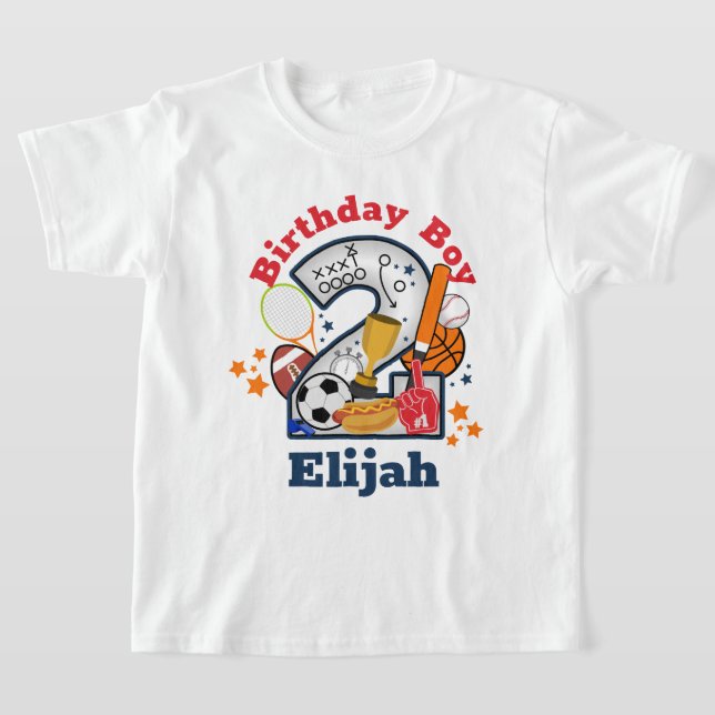 Sports Birthday Boy All Star Second Birthday Shirt (Laydown)