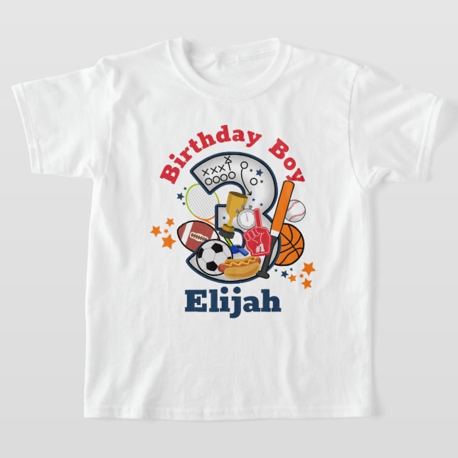 Sports Birthday Boy All Star Third Birthday Shirt (Laydown)