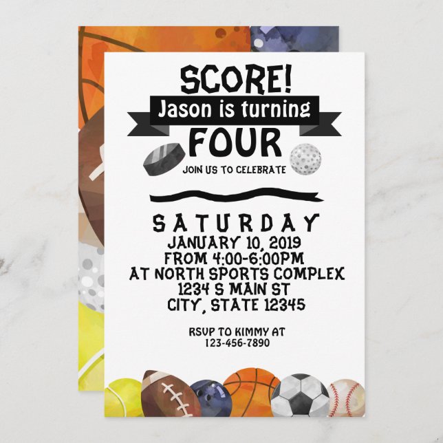 Sports Birthday Invitation (Front/Back)