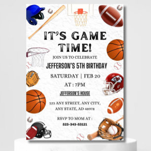 Sports Birthday Invitation Baseball Basketball Foo