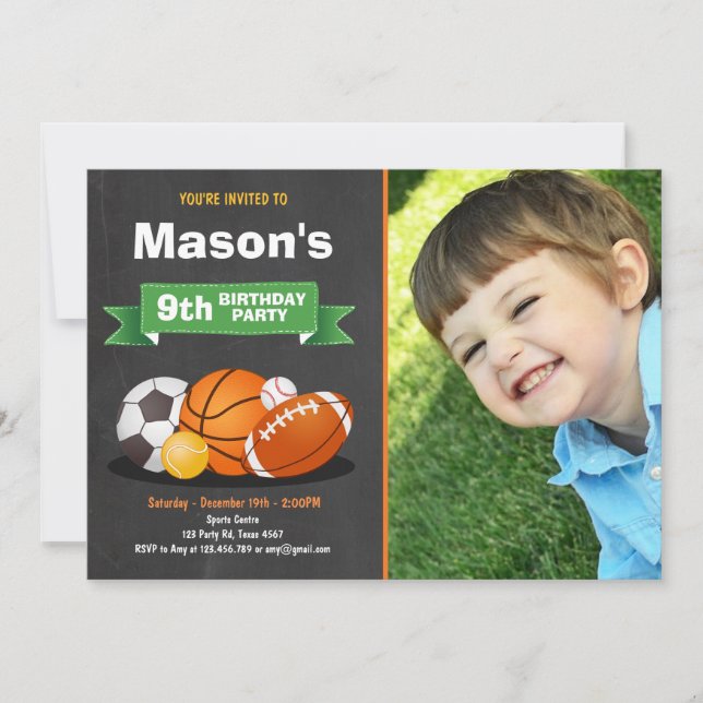 Sports birthday invitation Party boys All star (Front)