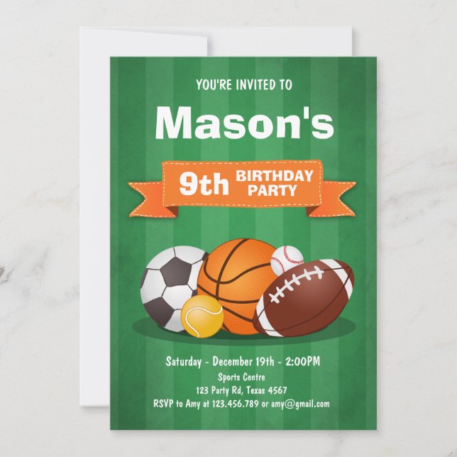 Sports birthday invitation Party boys All star (Front)