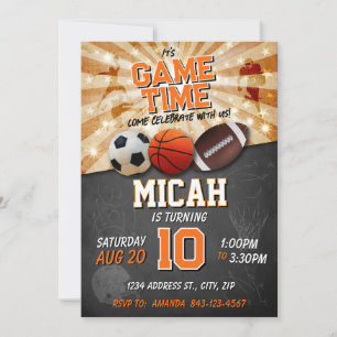 Sports birthday invite Soccer Basketball Football