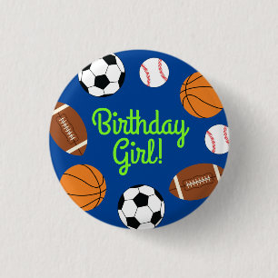 Sports Birthday Party 1 Inch Round Button
