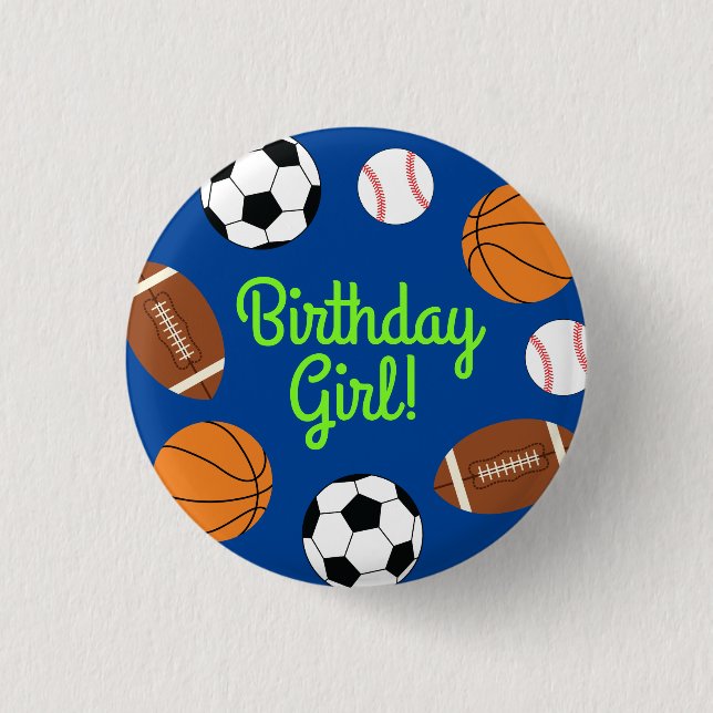 Sports Birthday Party 1 Inch Round Button (Front)