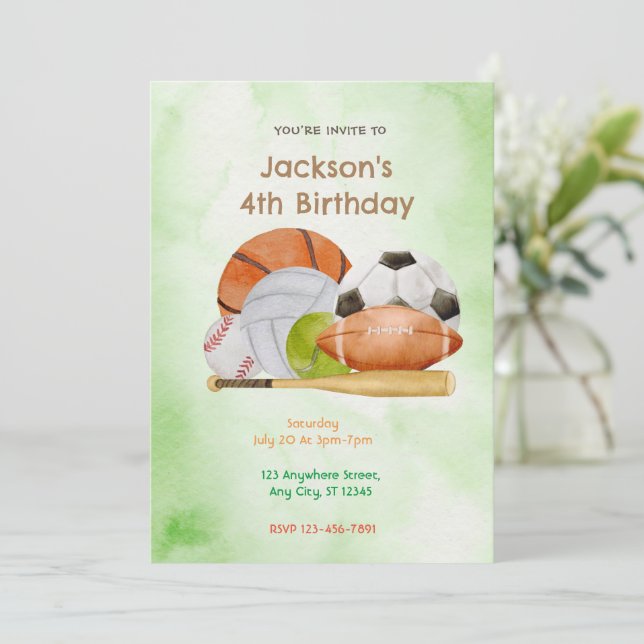 Sports Birthday Party Invitation (Standing Front)