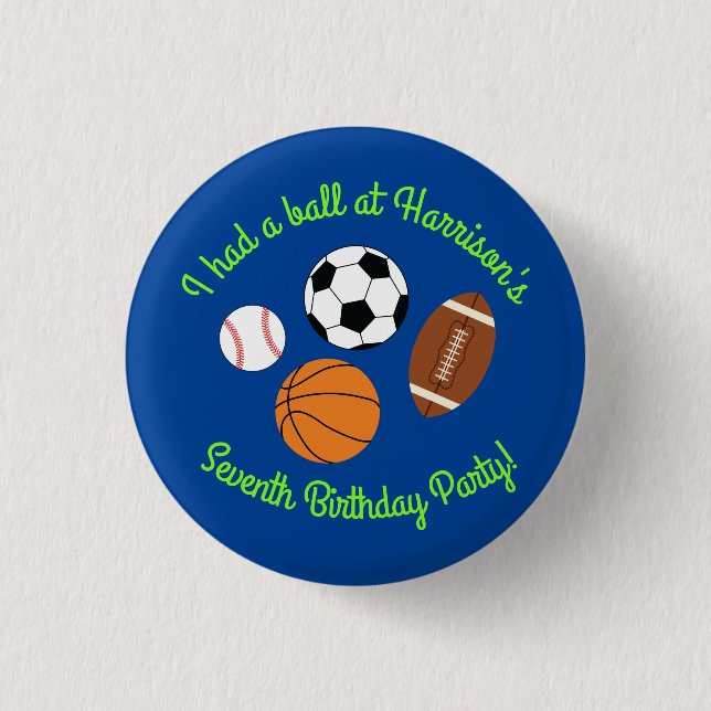 Sports Birthday Party Kids Cute 1 Inch Round Button (Front)