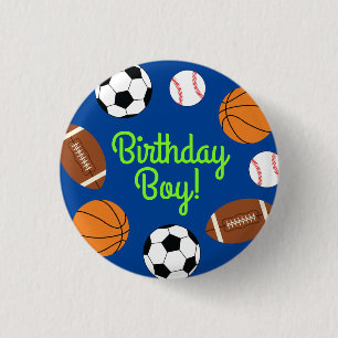 Sports Birthday Party Kids Cute 1 Inch Round Button