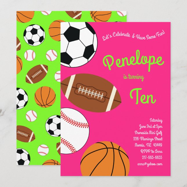 Sports Birthday Party Kids Cute Invitation (Front/Back)