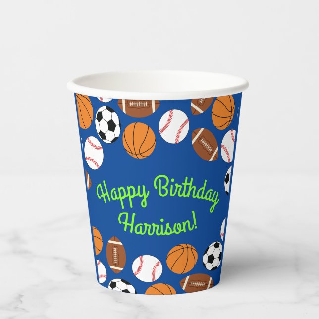 Sports Birthday Party Kids Cute Medium Paper Cups (Front)