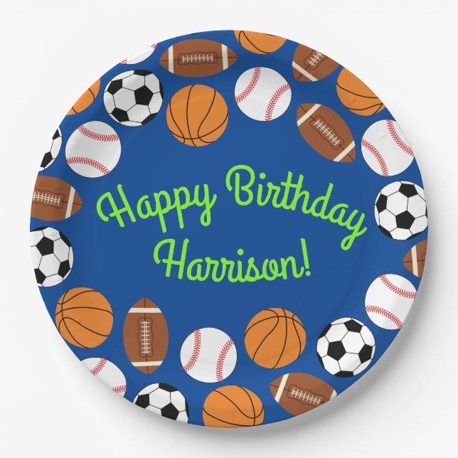 Sports Birthday Party Kids Cute Paper Plate (Front)