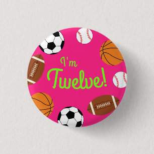 Sports Birthday Party Kids Cute Pink Girls 1 Inch Round Button