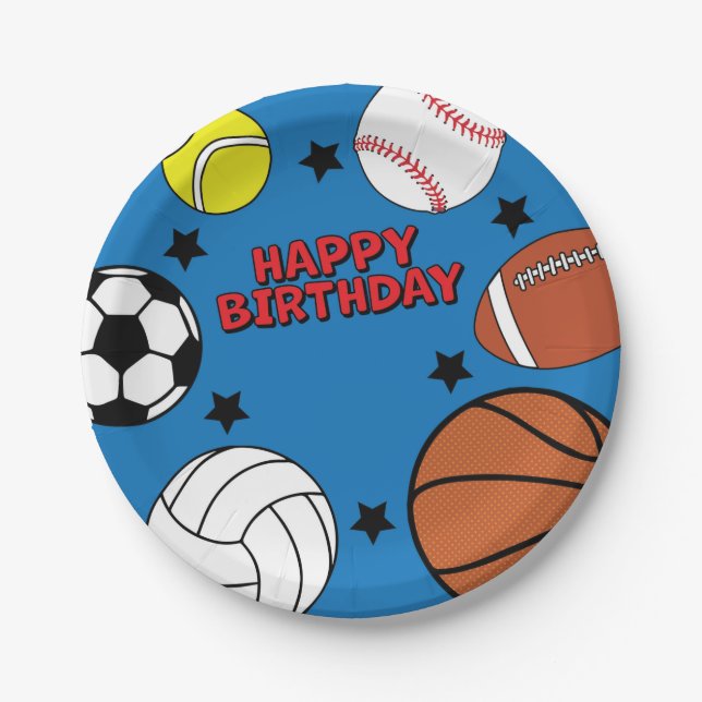 Sports Birthday Party-Personalized Paper Plate (Front)