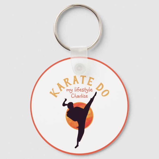 Sports Black Girl Silhouette Martial Arts Karate Keychain (Front)